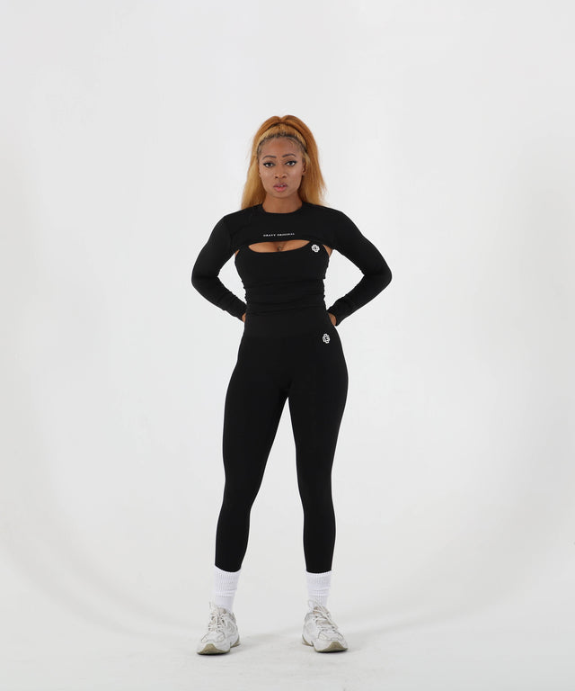 VIGOR LONG SLEEVE SHRUG / TANK TOP - BLACK