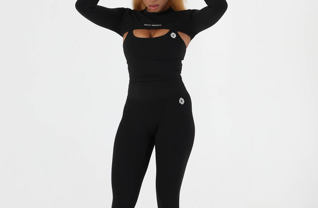 VIGOR LONG SLEEVE SHRUG / TANK TOP - BLACK